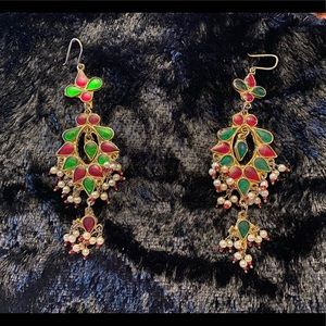 Christmas colored elegant red,green & pearl dangle